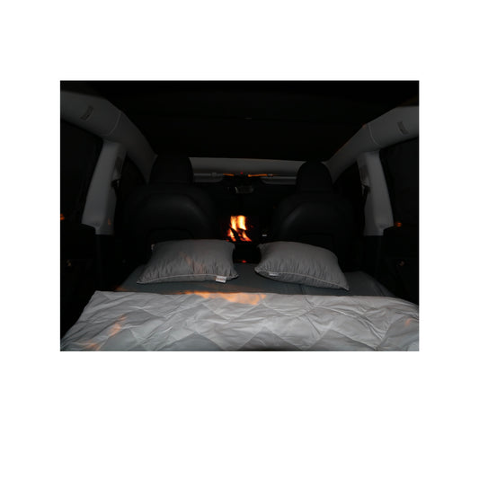 EV-MATS Deluxe CAMP SET 适用于特斯拉Model Y,配备特斯拉床垫,带防水后备箱的防水袋,缎面床单,被子,2个带套的枕头,11个色调和Model Y前备箱的2个防水袋